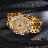 Luxury Big Dial Gold Rhinestone Watche For Women Quartz Wristwatch Clock - Genuine - Gemstone