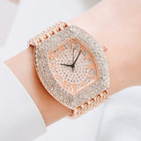 Luxury Big Dial Gold Rhinestone Watche For Women Quartz Wristwatch Clock - Genuine - Gemstone