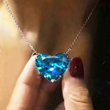 Luxury Big Heart Pendant Necklace Women Party Gift Jewelry - Genuine - Gemstone