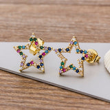 Luxury Butterfly Rainbow Stud Earrings 14K Gold For Girls Anniversary Party Jewelry - Genuine - Gemstone