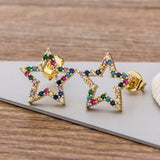 Luxury Butterfly Rainbow Stud Earrings 14K Gold For Girls Anniversary Party Jewelry - Genuine - Gemstone