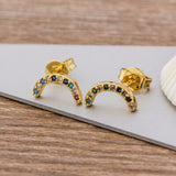 Luxury Butterfly Rainbow Stud Earrings 14K Gold For Girls Anniversary Party Jewelry - Genuine - Gemstone