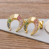 Luxury Butterfly Rainbow Stud Earrings 14K Gold For Girls Anniversary Party Jewelry - Genuine - Gemstone