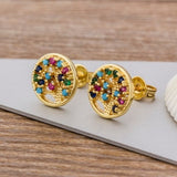 Luxury Butterfly Rainbow Stud Earrings 14K Gold For Girls Anniversary Party Jewelry - Genuine - Gemstone