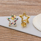 Luxury Butterfly Rainbow Stud Earrings 14K Gold For Girls Anniversary Party Jewelry - Genuine - Gemstone