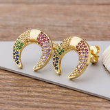 Luxury Butterfly Rainbow Stud Earrings 14K Gold For Girls Anniversary Party Jewelry - Genuine - Gemstone