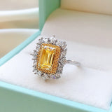 Luxury Citrine Gemstone Ring Engagement 925 Silver Women Jewelry - Genuine - Gemstone