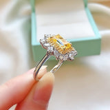 Luxury Citrine Gemstone Ring Engagement 925 Silver Women Jewelry - Genuine - Gemstone