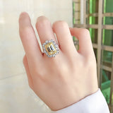 Luxury Citrine Gemstone Ring Engagement 925 Silver Women Jewelry - Genuine - Gemstone