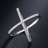 Luxury Cross Diamond Ring X Shape for Women Anniverssary Jewelry - Genuine - Gemstone