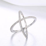 Luxury Cross Diamond Ring X Shape for Women Anniverssary Jewelry - Genuine - Gemstone