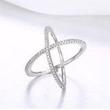 Luxury Cross Diamond Ring X Shape for Women Anniverssary Jewelry - Genuine - Gemstone