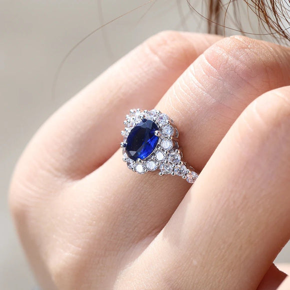 Luxury Dark Blue Ring Finger Engagement Party Jewelry For Bride Women - Gemstone Gold