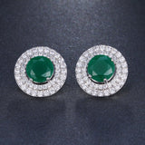 Luxury Green Flower Stud Earings For Women Bridal Jewelry - Genuine - Gemstone