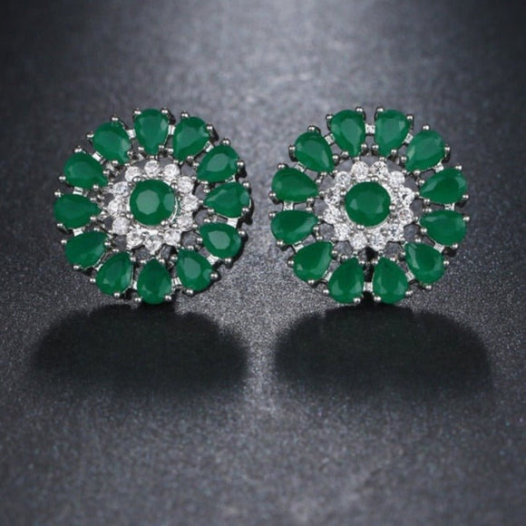 Luxury Green Flower Stud Earings For Women Bridal Jewelry - Genuine - Gemstone