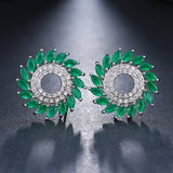 Luxury Green Flower Stud Earings For Women Bridal Jewelry - Genuine - Gemstone