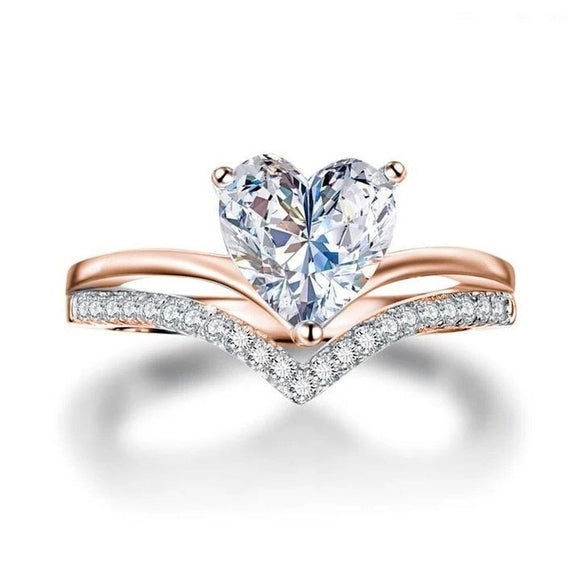 Luxury Heart Zircon Engagement Ring Set for Women Bridal Jewelry - Genuine - Gemstone