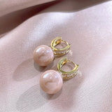 Luxury Hollow U Pearl Dangle Earrings Zircon For Women Gold Party Jewelry - Genuine - Gemstone