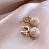 Luxury Hollow U Pearl Dangle Earrings Zircon For Women Gold Party Jewelry - Genuine - Gemstone