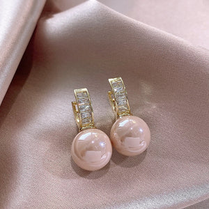 Luxury Hollow U Pearl Dangle Earrings Zircon For Women Gold Party Jewelry - Genuine - Gemstone