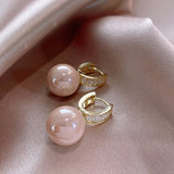 Luxury Hollow U Pearl Dangle Earrings Zircon For Women Gold Party Jewelry - Genuine - Gemstone