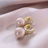 Luxury Hollow U Pearl Dangle Earrings Zircon For Women Gold Party Jewelry - Genuine - Gemstone