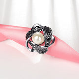 Luxury Hollowed Pearl Ring Women Bridal Wedding Jewelry - Genuine - Gemstone