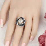 Luxury Hollowed Pearl Ring Women Bridal Wedding Jewelry - Genuine - Gemstone