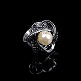 Luxury Hollowed Pearl Ring Women Bridal Wedding Jewelry - Genuine - Gemstone