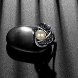 Luxury Hollowed Pearl Ring Women Bridal Wedding Jewelry - Genuine - Gemstone