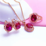 Luxury inlaid ruby jewelry set 585 Gold Rose Wedding Jewelry - Genuine - Gemstone