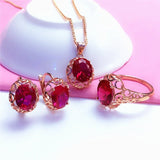 Luxury inlaid ruby jewelry set 585 Gold Rose Wedding Jewelry - Genuine - Gemstone