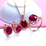 Luxury inlaid ruby jewelry set 585 Gold Rose Wedding Jewelry - Genuine - Gemstone