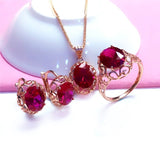 Luxury inlaid ruby jewelry set 585 Gold Rose Wedding Jewelry - Genuine - Gemstone