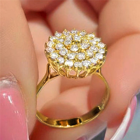 Luxury Inlay Flower Zircon Ring Women Wedding Jewely - Genuine - Gemstone