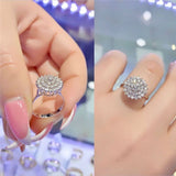 Luxury Inlay Flower Zircon Ring Women Wedding Jewely - Genuine - Gemstone