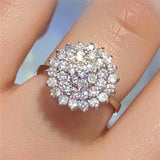 Luxury Inlay Flower Zircon Ring Women Wedding Jewely - Genuine - Gemstone