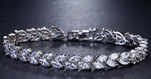 Luxury Leaf Chain Bracelet White AAA Cubic Zircon Woman's Jewelry Wedding Party Gift - Genuine - Gemstone