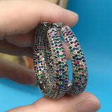 Luxury Multicolor Gemstone Earring Full mirco paved Women Wedding Party Jewelry - Gemstone Gold