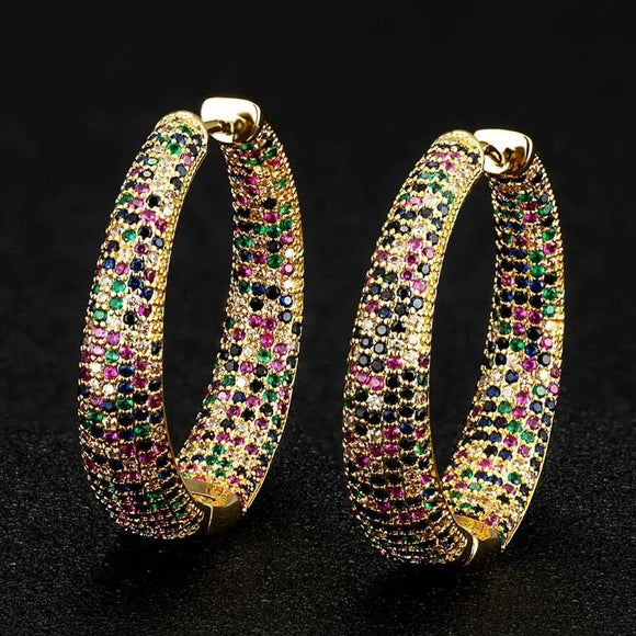Luxury Multicolor Gemstone Earring Full mirco paved Women Wedding Party Jewelry - Gemstone Gold