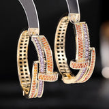 Luxury Multicolor Gemstone Earring Full mirco paved Women Wedding Party Jewelry - Gemstone Gold