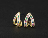 Luxury Multicolor Gemstone Earring Full mirco paved Women Wedding Party Jewelry - Gemstone Gold