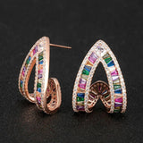 Luxury Multicolor Gemstone Earring Full mirco paved Women Wedding Party Jewelry - Gemstone Gold