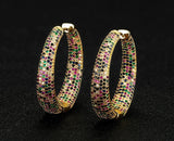 Luxury Multicolor Gemstone Earring Full mirco paved Women Wedding Party Jewelry - Gemstone Gold