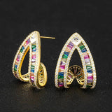 Luxury Multicolor Gemstone Earring Full mirco paved Women Wedding Party Jewelry - Gemstone Gold
