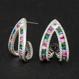 Luxury Multicolor Gemstone Earring Full mirco paved Women Wedding Party Jewelry - Gemstone Gold