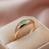 Luxury Natural Green Zircon Ring 585 Rose Gold Women Wedding Jewelry - Genuine - Gemstone