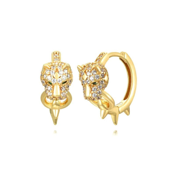 Luxury Needle Leopard Animal Hoop Earrings 18K Gold for Women Jewelry - Gemstone Gold