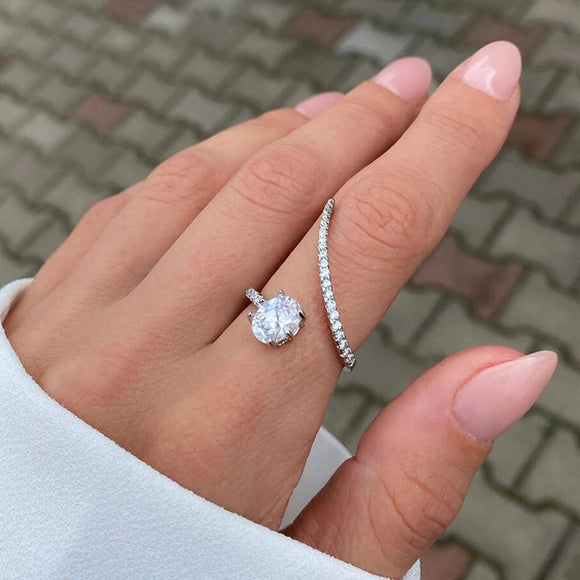 Luxury Paved Dazzling Zircon Ring for Women Wedding Geometric Party Jewelry - Gemstone Gold