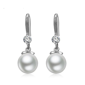 Luxury Pearl Dangle Earrings 925 Silver For Women Engagement Jewelry - Genuine - Gemstone